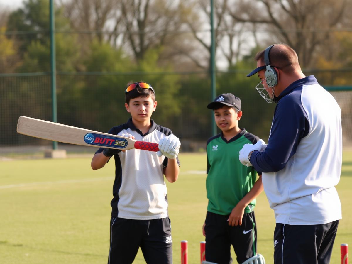 Coach training young cricketers